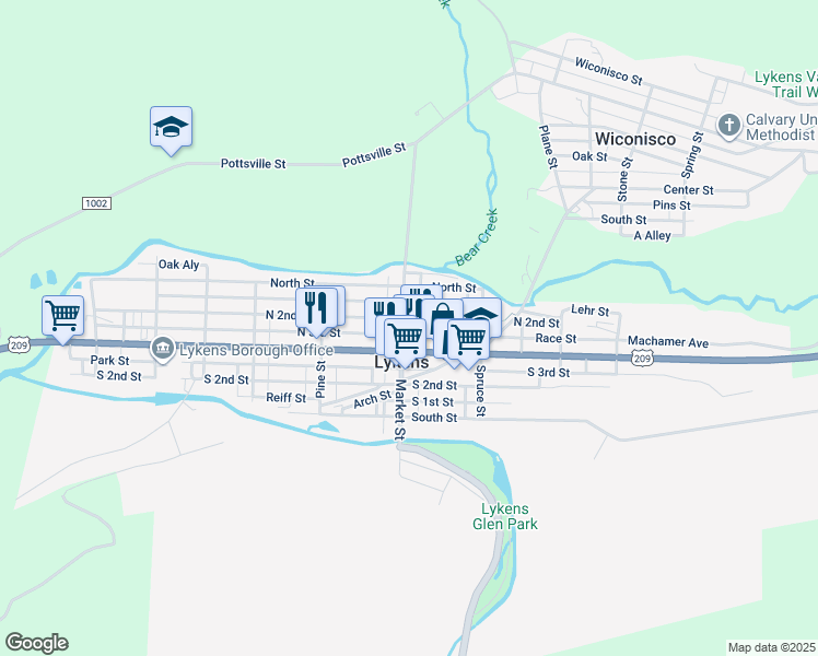 map of restaurants, bars, coffee shops, grocery stores, and more near 407 Market Street in Lykens
