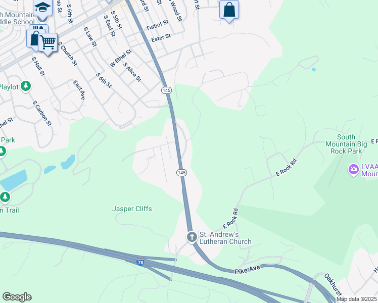 map of restaurants, bars, coffee shops, grocery stores, and more near 2851 South Pike Avenue in Allentown