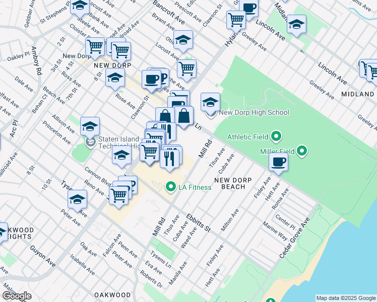 map of restaurants, bars, coffee shops, grocery stores, and more near 188 Dartmouth Loop in Staten Island