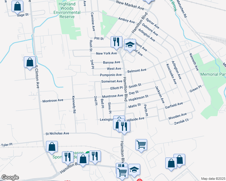 map of restaurants, bars, coffee shops, grocery stores, and more near 142 Montrose Avenue in South Plainfield