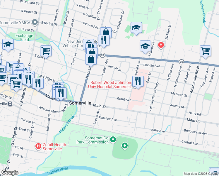 map of restaurants, bars, coffee shops, grocery stores, and more near 60 Vanderveer Avenue in Somerville