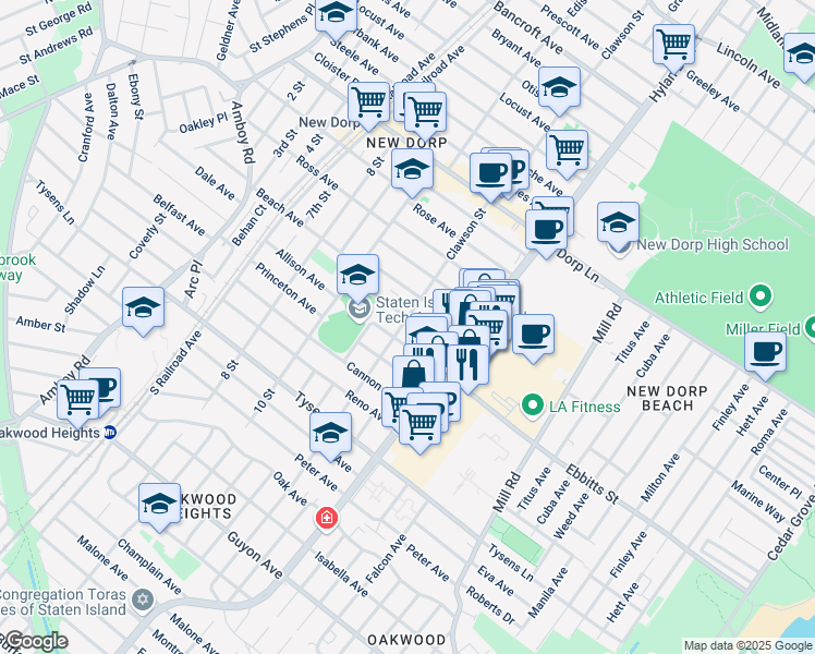 map of restaurants, bars, coffee shops, grocery stores, and more near 199 Allison Avenue in Staten Island