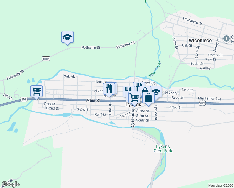 map of restaurants, bars, coffee shops, grocery stores, and more near 533 Main Street in Lykens