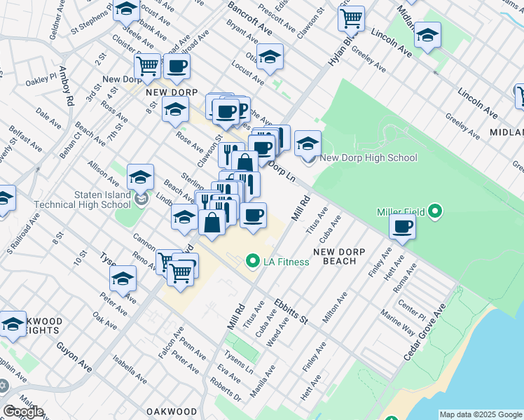 map of restaurants, bars, coffee shops, grocery stores, and more near 147 Dartmouth Loop in Staten Island