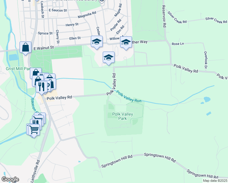map of restaurants, bars, coffee shops, grocery stores, and more near 2088 Polk Valley Rd in Hellertown