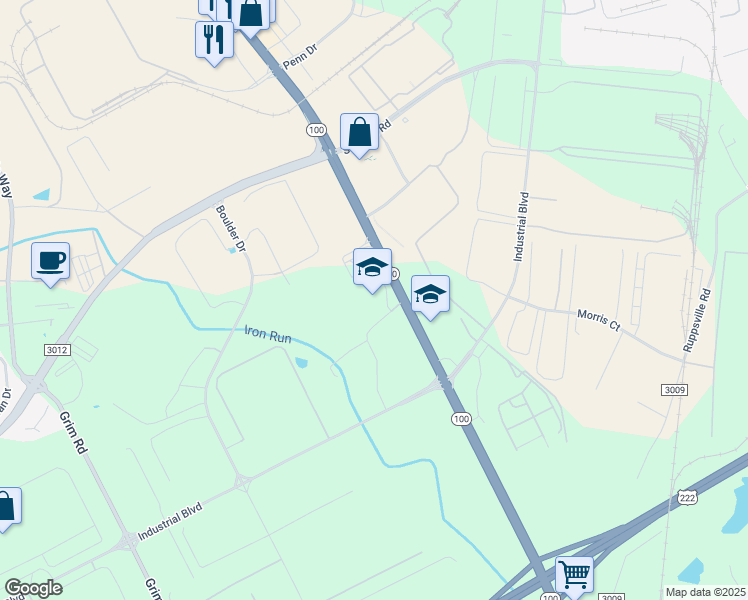 map of restaurants, bars, coffee shops, grocery stores, and more near 312 Pennsylvania 100 in Breinigsville