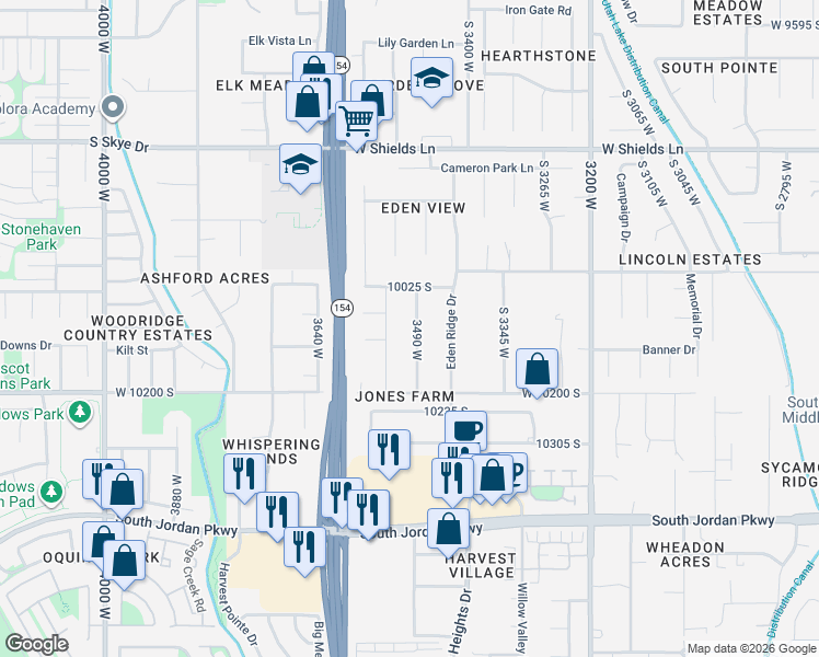 map of restaurants, bars, coffee shops, grocery stores, and more near 10111 South 3540 West in South Jordan