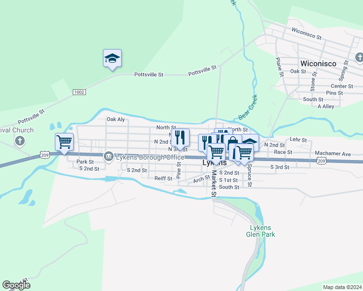 map of restaurants, bars, coffee shops, grocery stores, and more near 405 Pine Street in Lykens