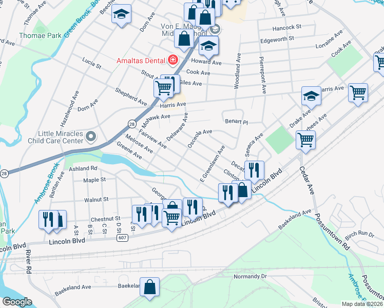map of restaurants, bars, coffee shops, grocery stores, and more near 408 Fairview Avenue in Middlesex