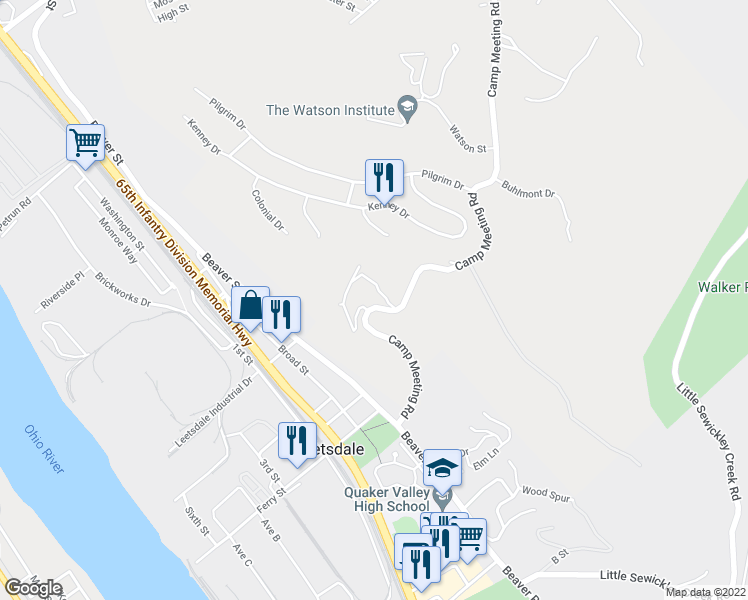 map of restaurants, bars, coffee shops, grocery stores, and more near 1 Myrtle Hill Road in Sewickley
