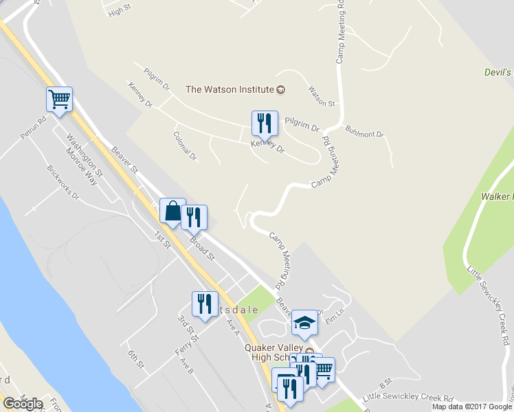 map of restaurants, bars, coffee shops, grocery stores, and more near 1 Myrtle Hill Road in Sewickley