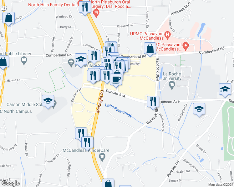 map of restaurants, bars, coffee shops, grocery stores, and more near 209 Duncan Avenue in Pittsburgh
