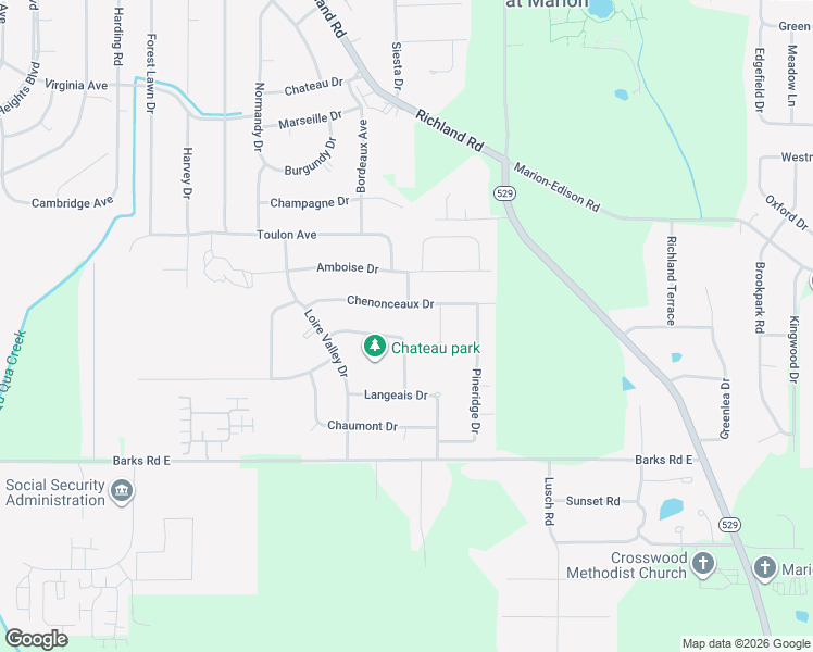 map of restaurants, bars, coffee shops, grocery stores, and more near 1105 Blois Drive in Marion