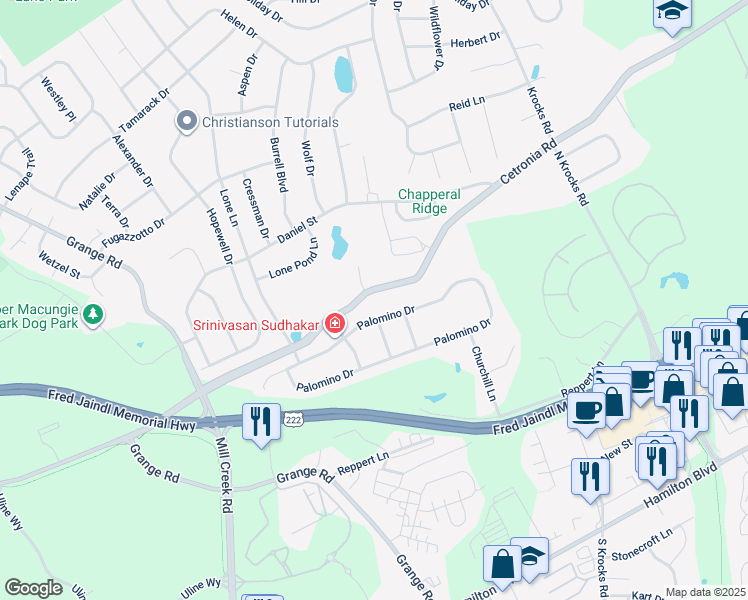 map of restaurants, bars, coffee shops, grocery stores, and more near 5970 Cetronia Road in Allentown