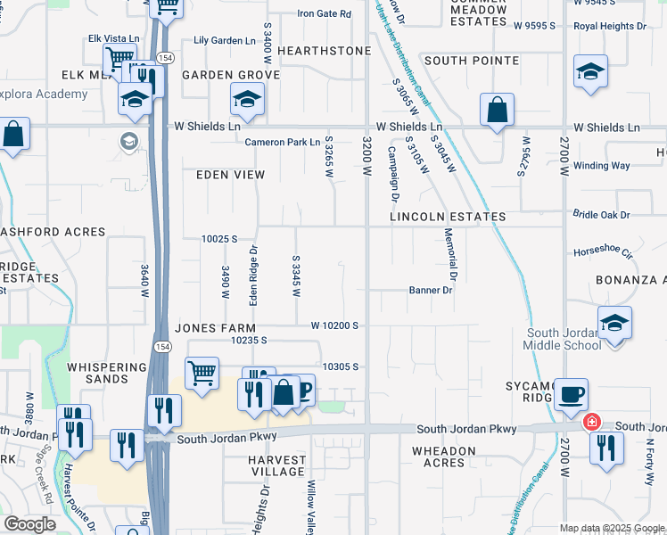map of restaurants, bars, coffee shops, grocery stores, and more near 9948 South 3265 West in South Jordan