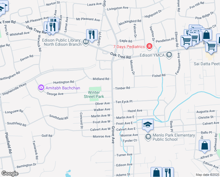 map of restaurants, bars, coffee shops, grocery stores, and more near in Edison