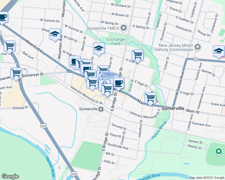 map of restaurants, bars, coffee shops, grocery stores, and more near 29 Division Street in Somerville