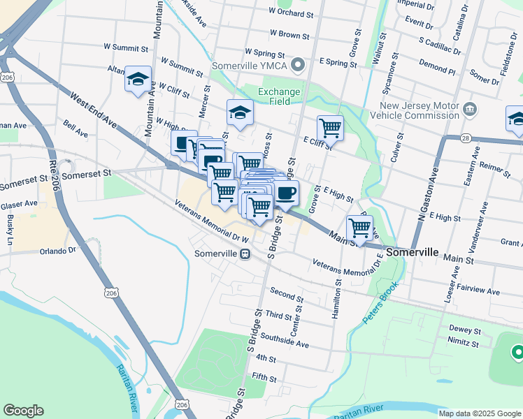 map of restaurants, bars, coffee shops, grocery stores, and more near 7 Division Street in Somerville