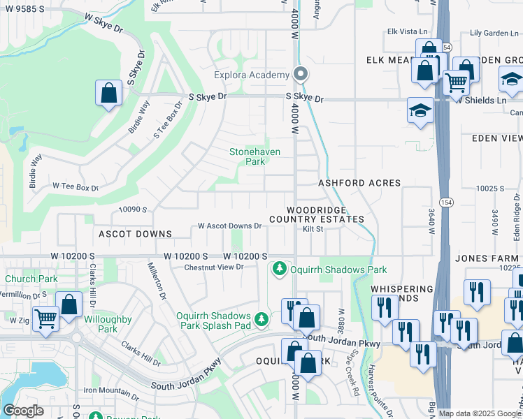 map of restaurants, bars, coffee shops, grocery stores, and more near 10078 Bagpiper Circle in South Jordan