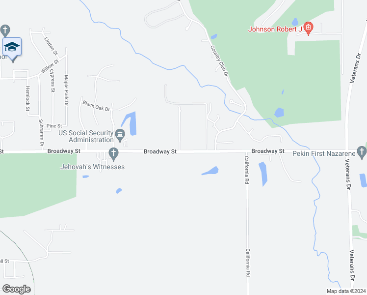 map of restaurants, bars, coffee shops, grocery stores, and more near 100 Pin Oak Drive in Pekin