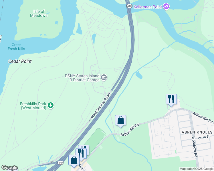 map of restaurants, bars, coffee shops, grocery stores, and more near 1323 Muldoon Avenue in Staten Island