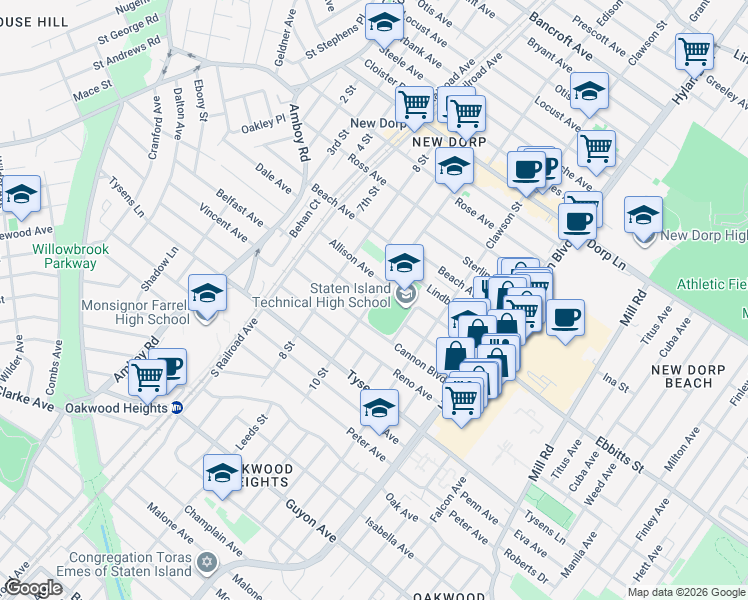 map of restaurants, bars, coffee shops, grocery stores, and more near in Staten Island