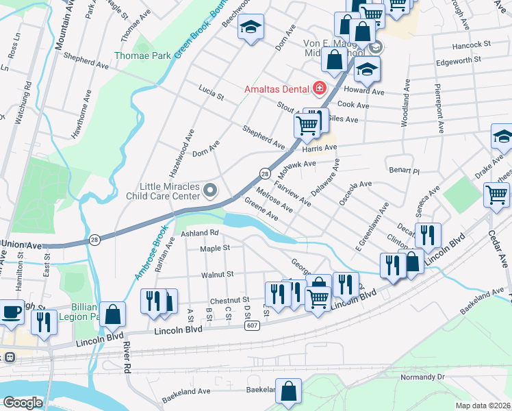 map of restaurants, bars, coffee shops, grocery stores, and more near 324 Union Avenue in Middlesex