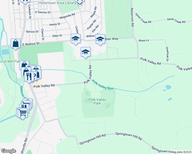 map of restaurants, bars, coffee shops, grocery stores, and more near 2088 Polk Valley Rd in Hellertown