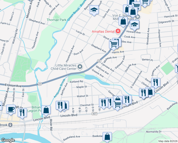 map of restaurants, bars, coffee shops, grocery stores, and more near 324 Union Avenue in Middlesex
