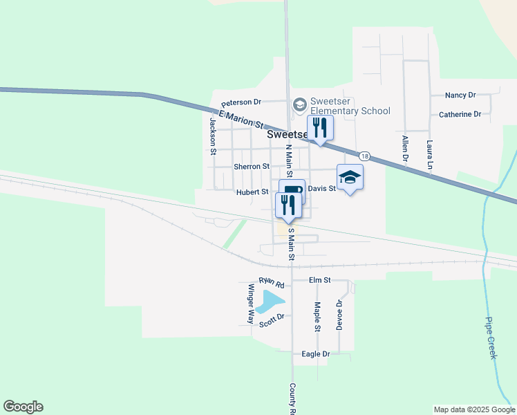 map of restaurants, bars, coffee shops, grocery stores, and more near 216 Craven Street in Sweetser