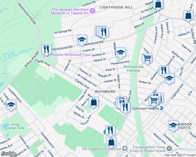 map of restaurants, bars, coffee shops, grocery stores, and more near 262 Barbara Street in Staten Island