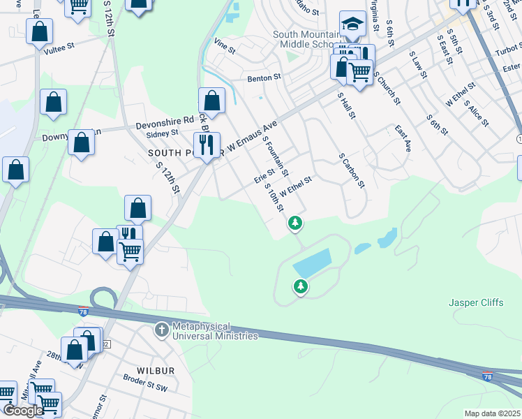 map of restaurants, bars, coffee shops, grocery stores, and more near 2441 South Howard Street in Allentown