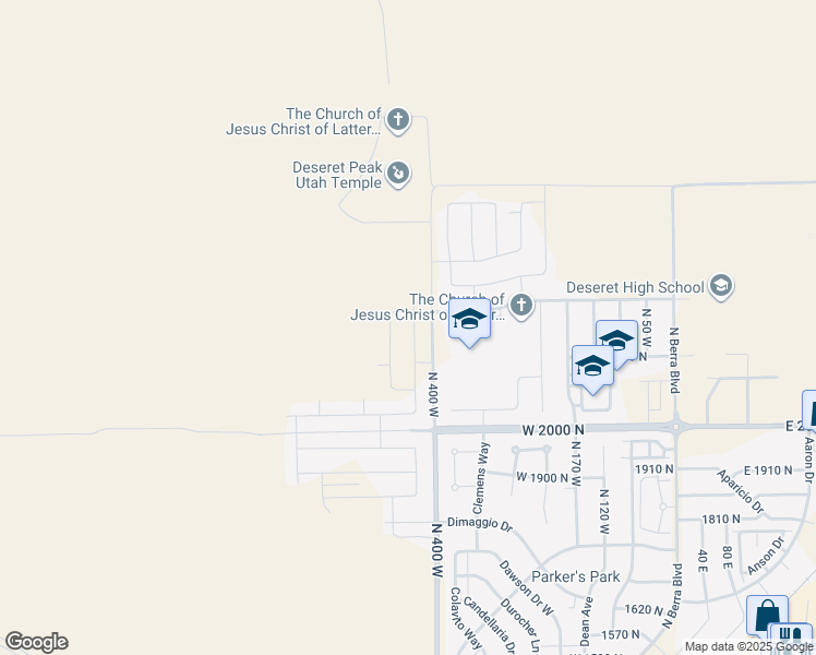 map of restaurants, bars, coffee shops, grocery stores, and more near 2157 North 425 West in Tooele
