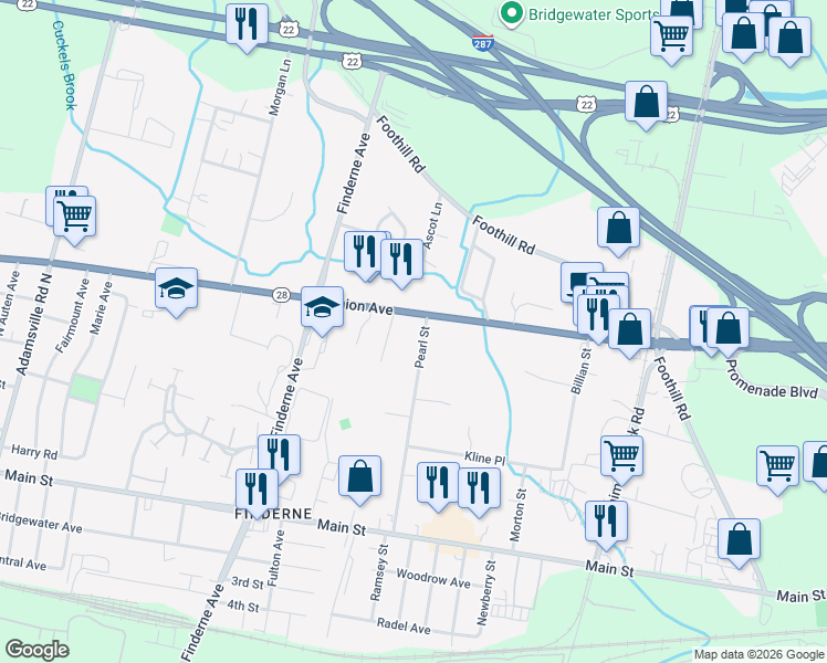 map of restaurants, bars, coffee shops, grocery stores, and more near 478 New Jersey 28 in Bridgewater Township