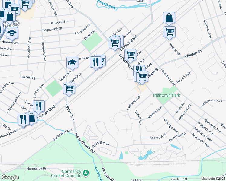 map of restaurants, bars, coffee shops, grocery stores, and more near 245 Mountain Avenue in Middlesex