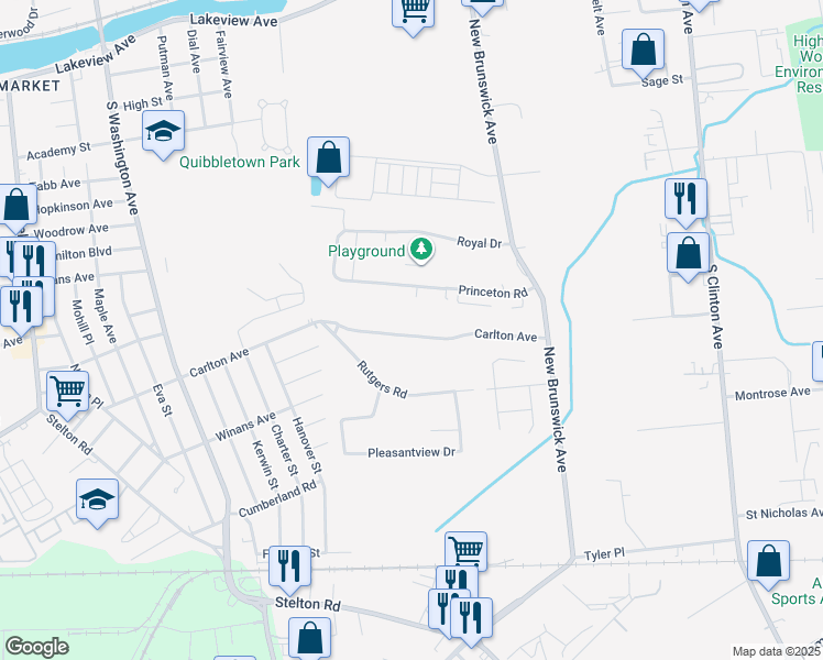 map of restaurants, bars, coffee shops, grocery stores, and more near 266 Carlton Avenue in Piscataway