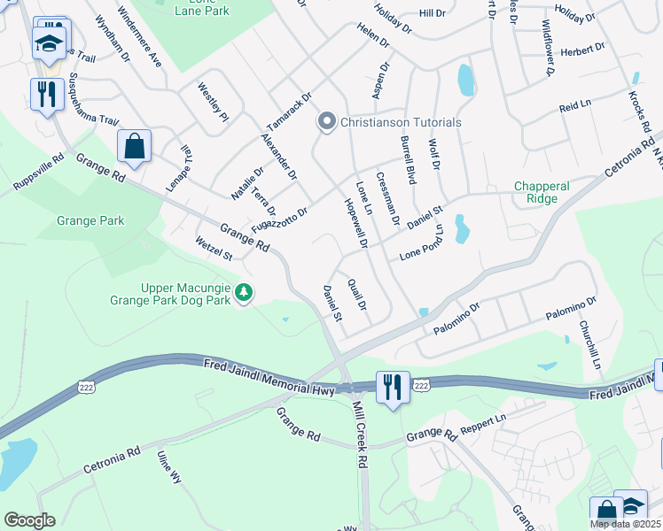 map of restaurants, bars, coffee shops, grocery stores, and more near 386 Daniel Street in Allentown