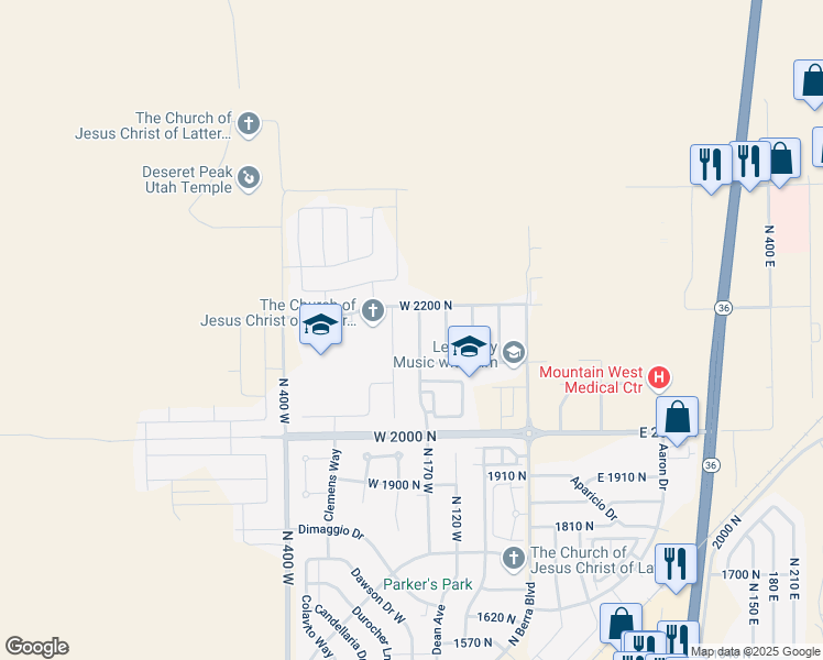 map of restaurants, bars, coffee shops, grocery stores, and more near 2155 North 170 West in Tooele