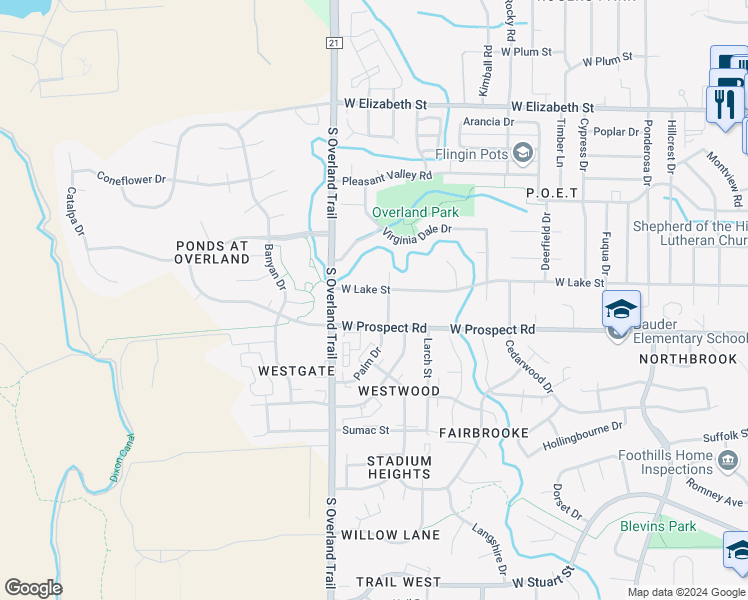 map of restaurants, bars, coffee shops, grocery stores, and more near 3010 West Lake Street in Fort Collins