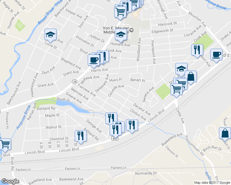 map of restaurants, bars, coffee shops, grocery stores, and more near 420 Decatur Avenue in Middlesex