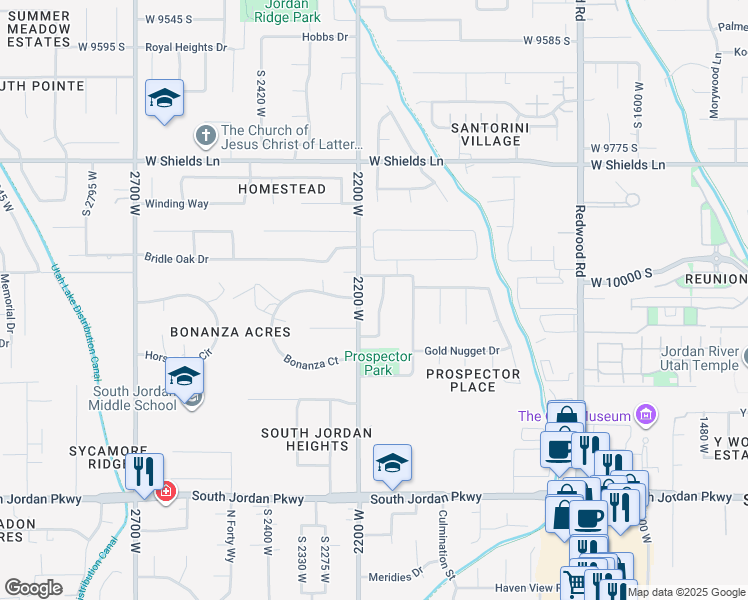 map of restaurants, bars, coffee shops, grocery stores, and more near 10046 Copper King Lane in South Jordan