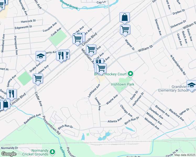 map of restaurants, bars, coffee shops, grocery stores, and more near 26 Lackland Avenue in Piscataway Township