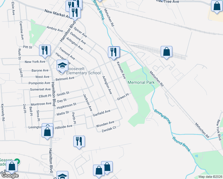 map of restaurants, bars, coffee shops, grocery stores, and more near 606 Delmore Avenue in South Plainfield