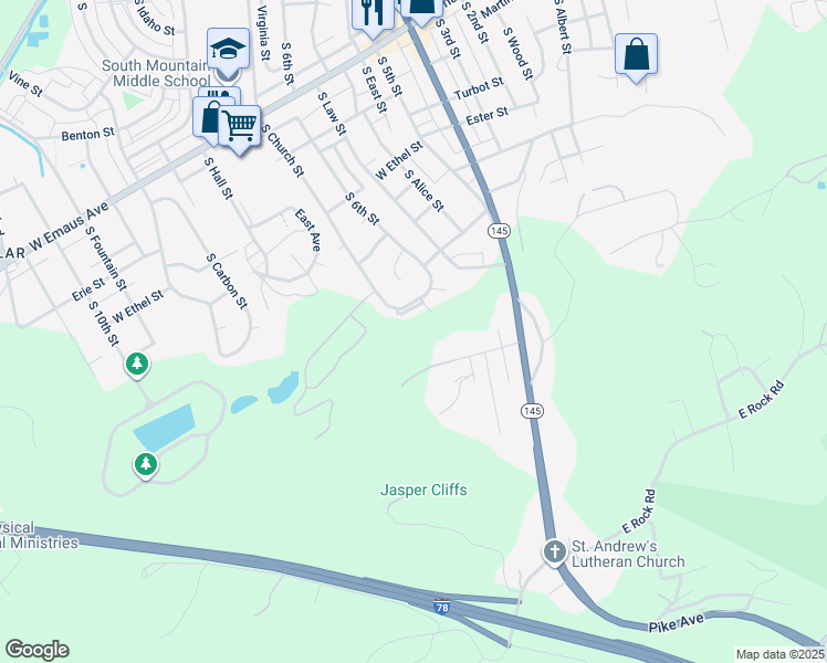 map of restaurants, bars, coffee shops, grocery stores, and more near 2612 South Virginia Street in Allentown