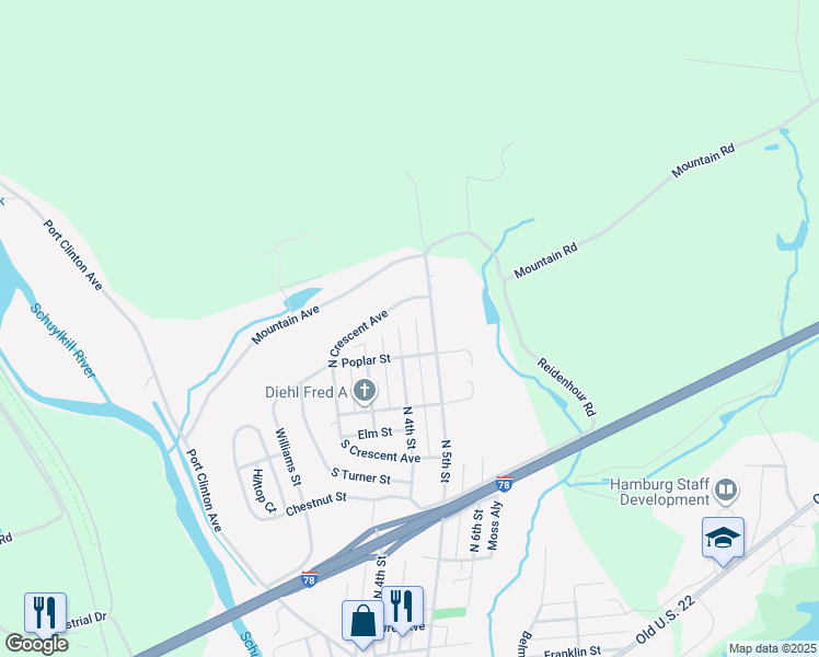 map of restaurants, bars, coffee shops, grocery stores, and more near 805 N 4th St in Hamburg