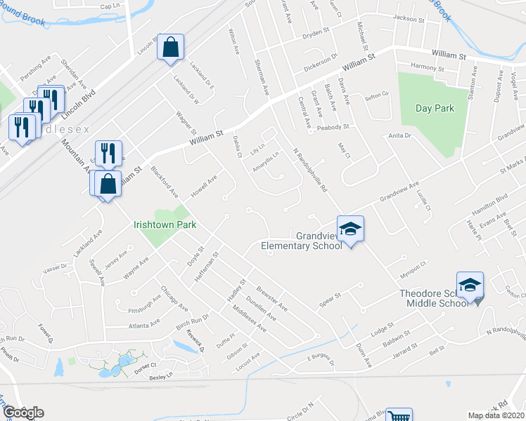 map of restaurants, bars, coffee shops, grocery stores, and more near 18 Jasmine Drive in Piscataway