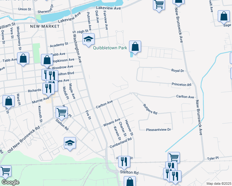 map of restaurants, bars, coffee shops, grocery stores, and more near 201 Hidden Woods Court in Piscataway