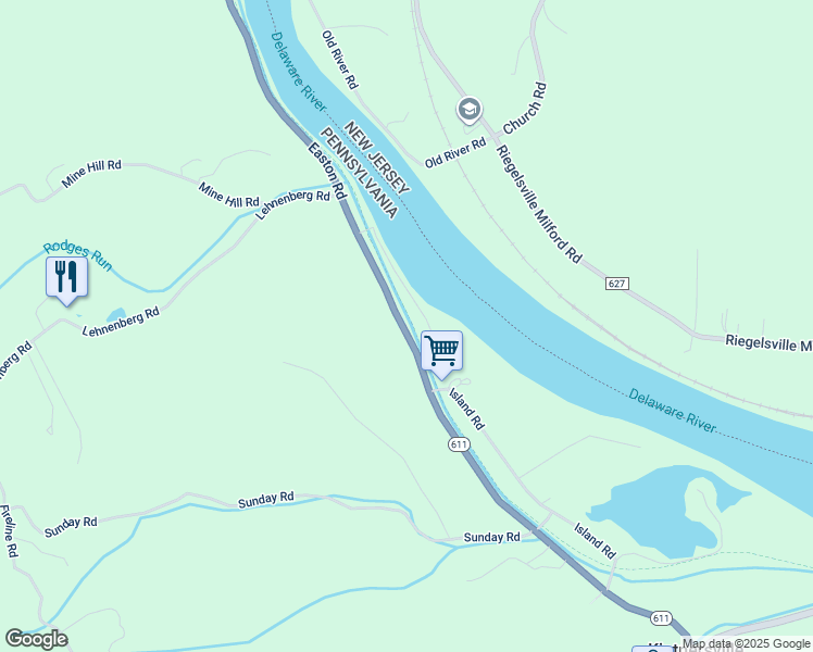 map of restaurants, bars, coffee shops, grocery stores, and more near 1892 Easton Road in Kintnersville