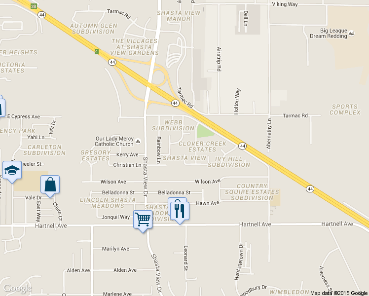 map of restaurants, bars, coffee shops, grocery stores, and more near 2620 Cecilia Ct in Redding
