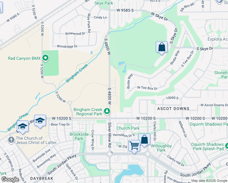 map of restaurants, bars, coffee shops, grocery stores, and more near 4776 West Furyk Court in South Jordan
